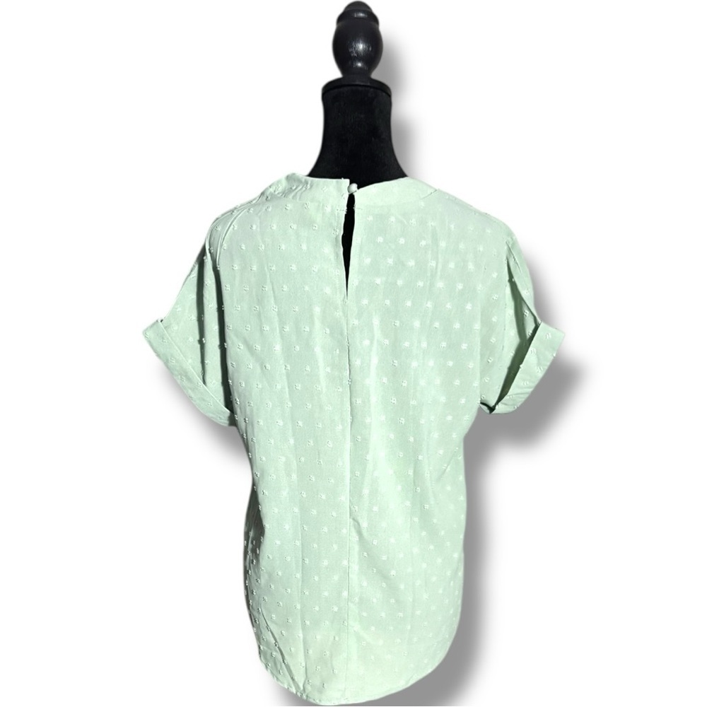 Unbranded Chic Mint Green Textured Short Sleeve Flowy Crewneck Blouse - Picture 5 of 16